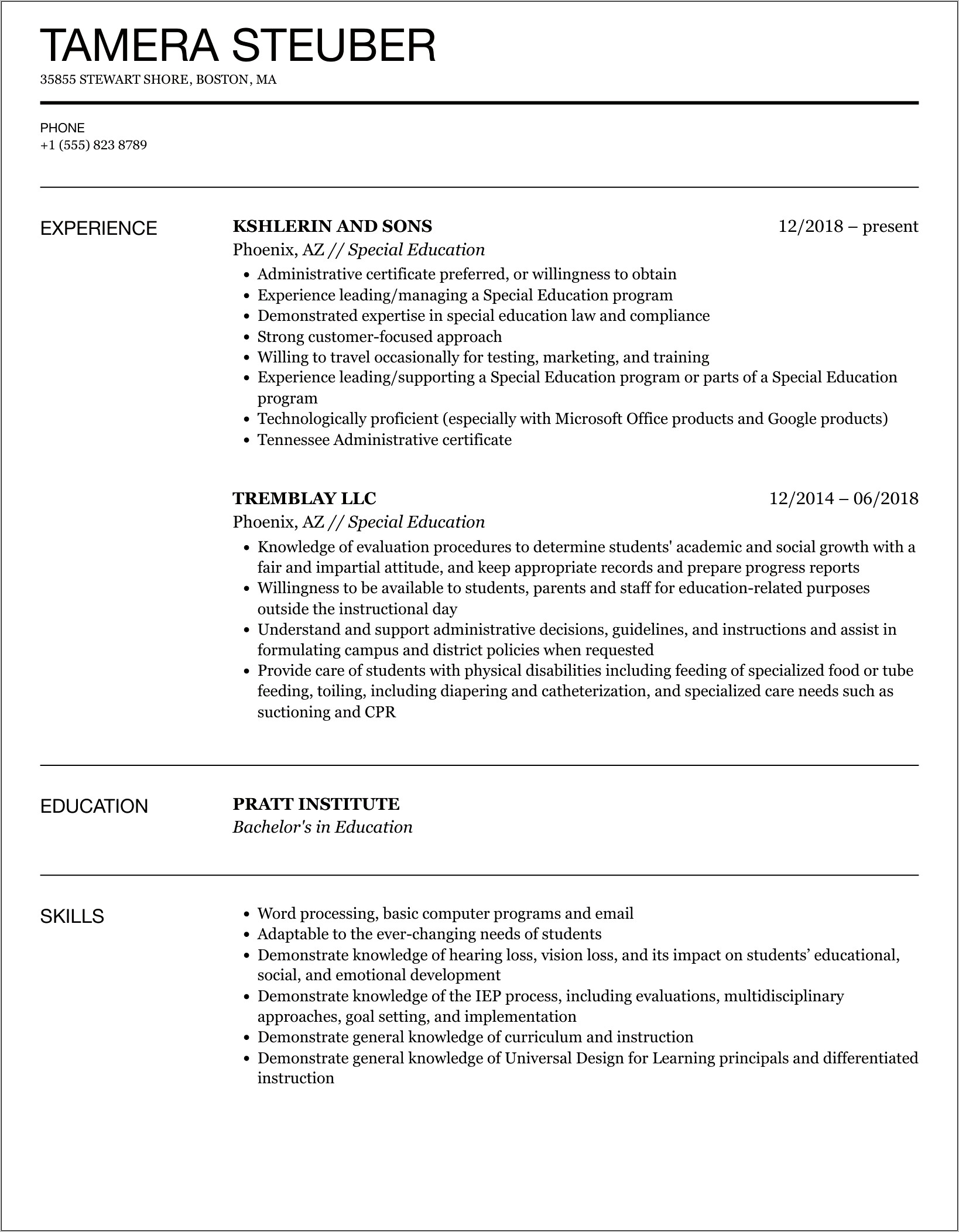Special Education Paraprofessional Resume Objective