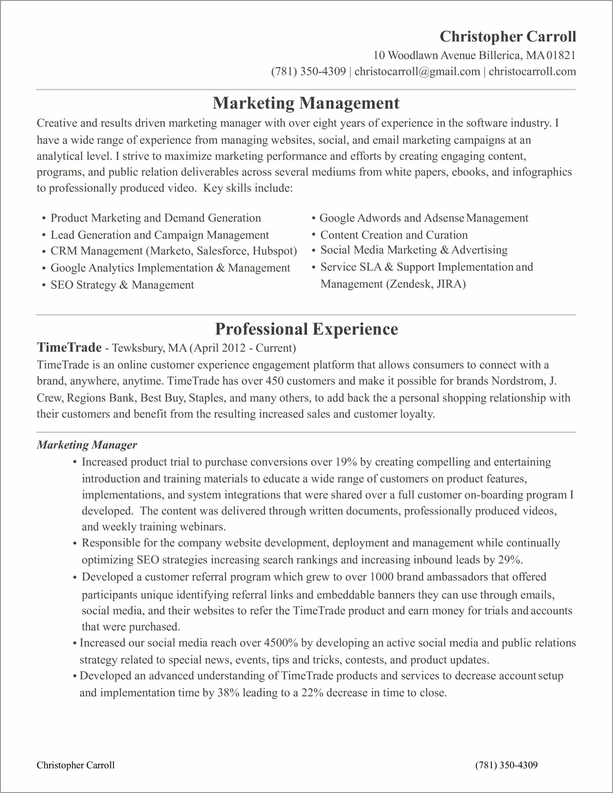 Sprint Product Marketing Manager Resume