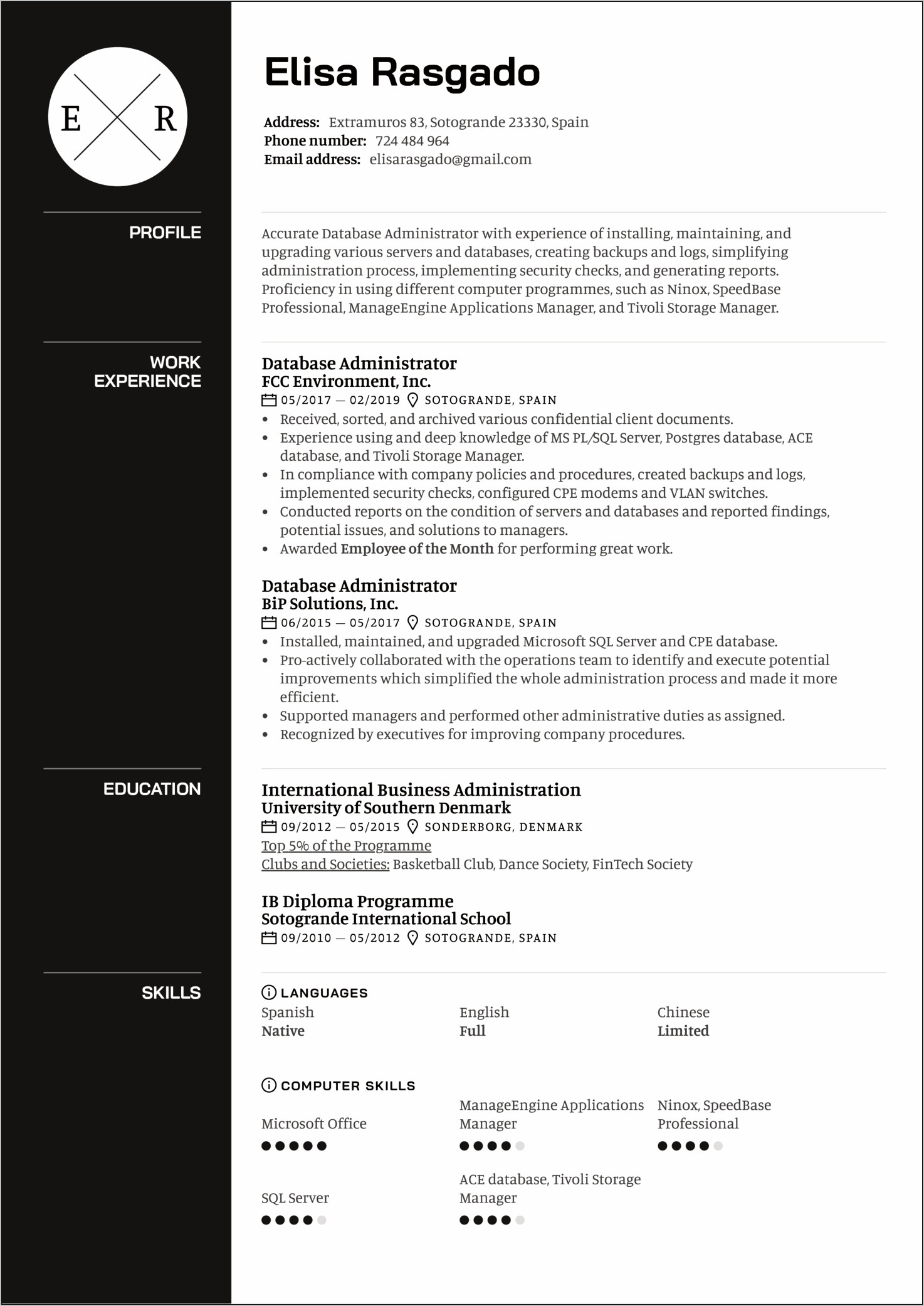 Sql Database Administrator Resume Examples