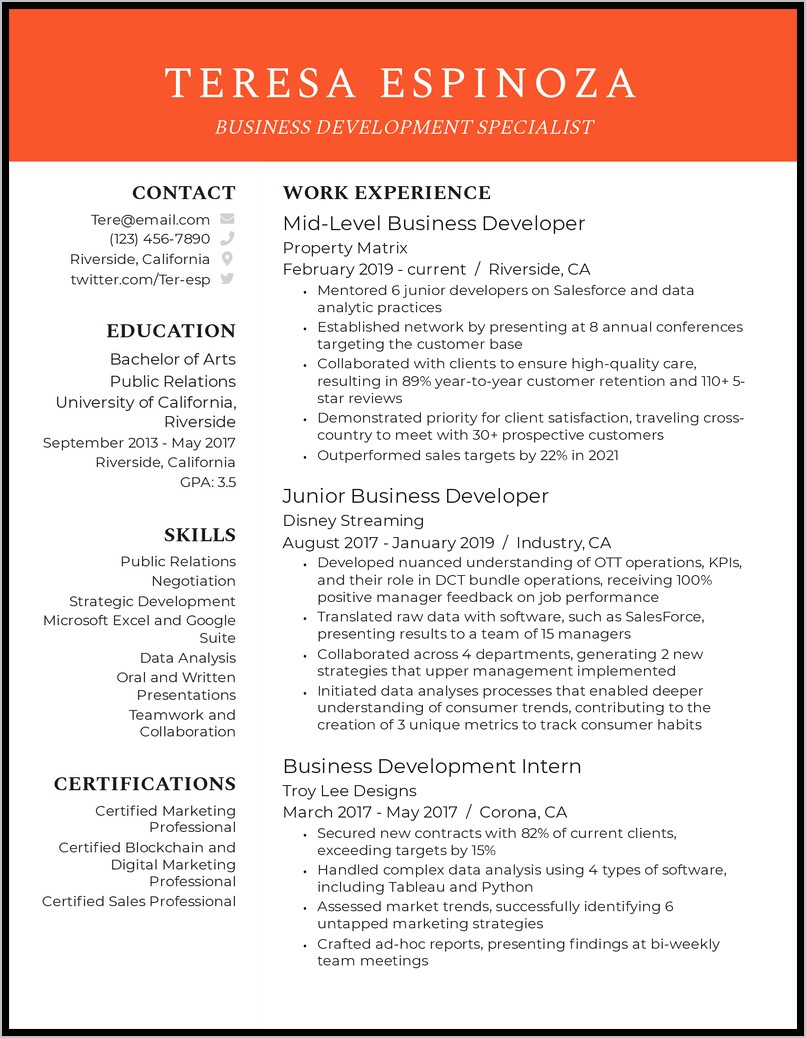 Sr Business Development Manager Resume