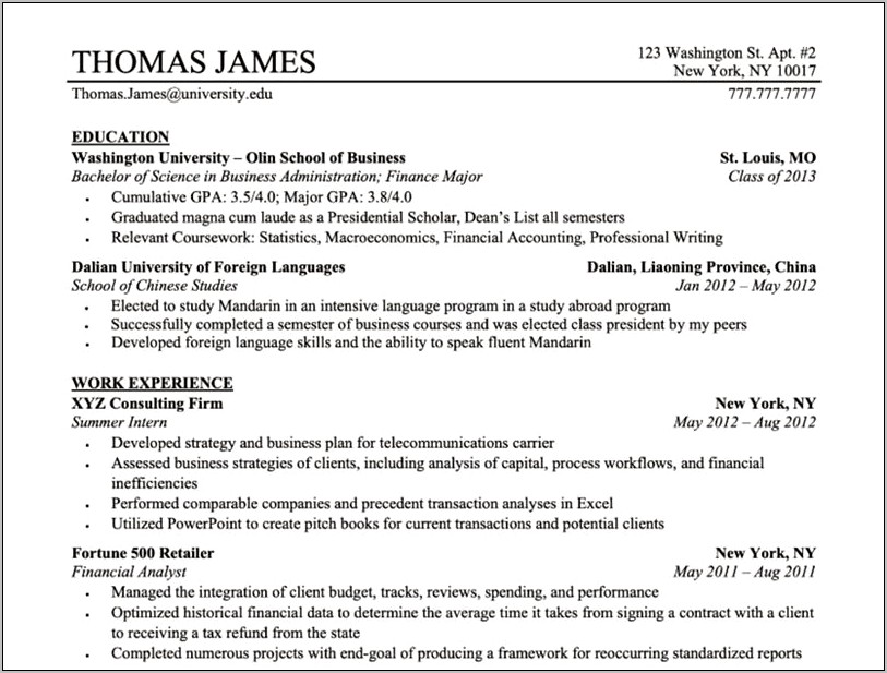 St Thomas University Resume Sample