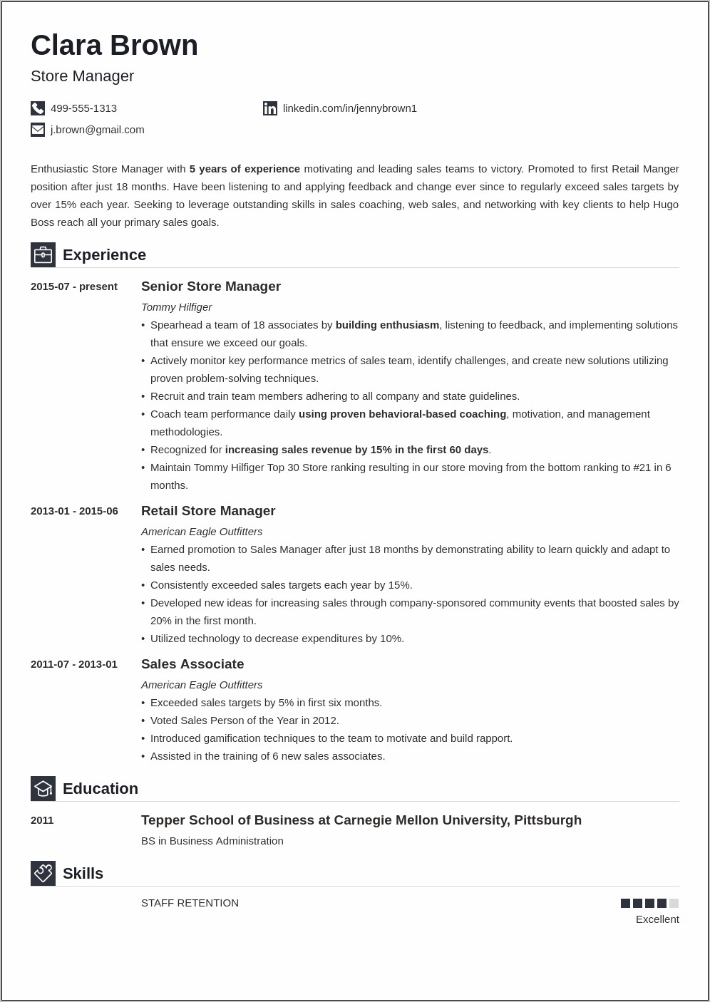 Store Manager Description For Resume