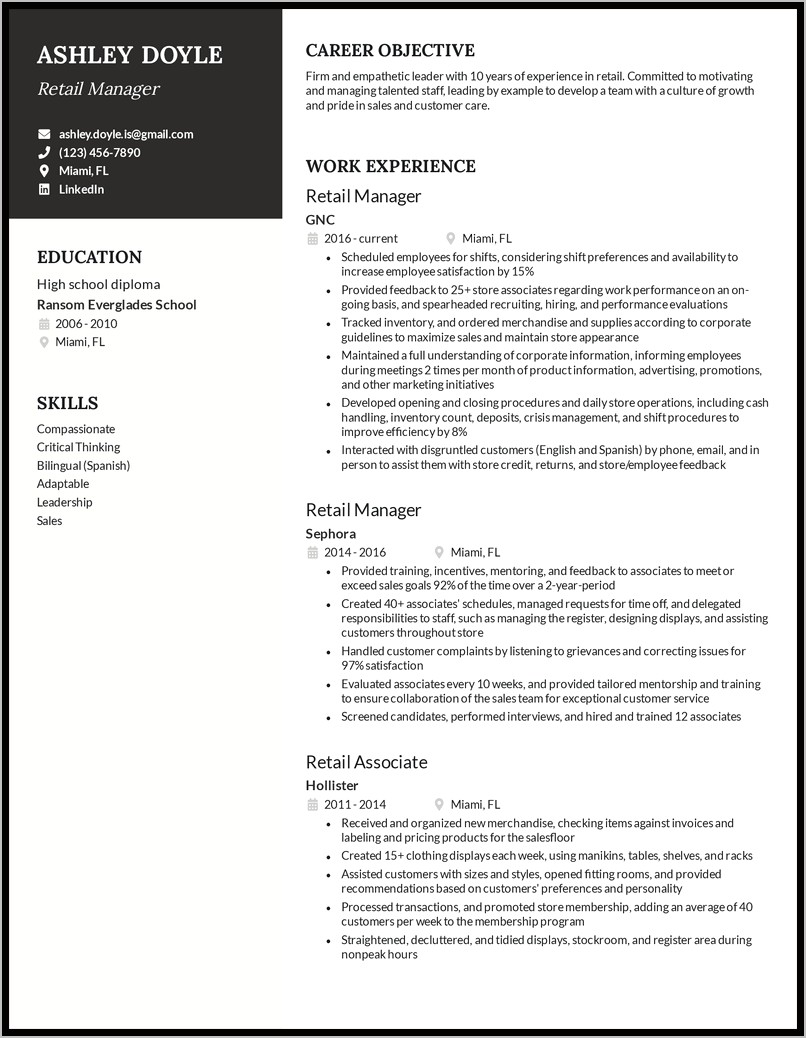 Store Manager Resume Summary Statement