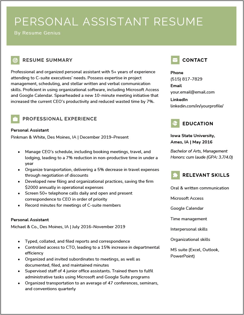 Student Assistant Skills For Resume