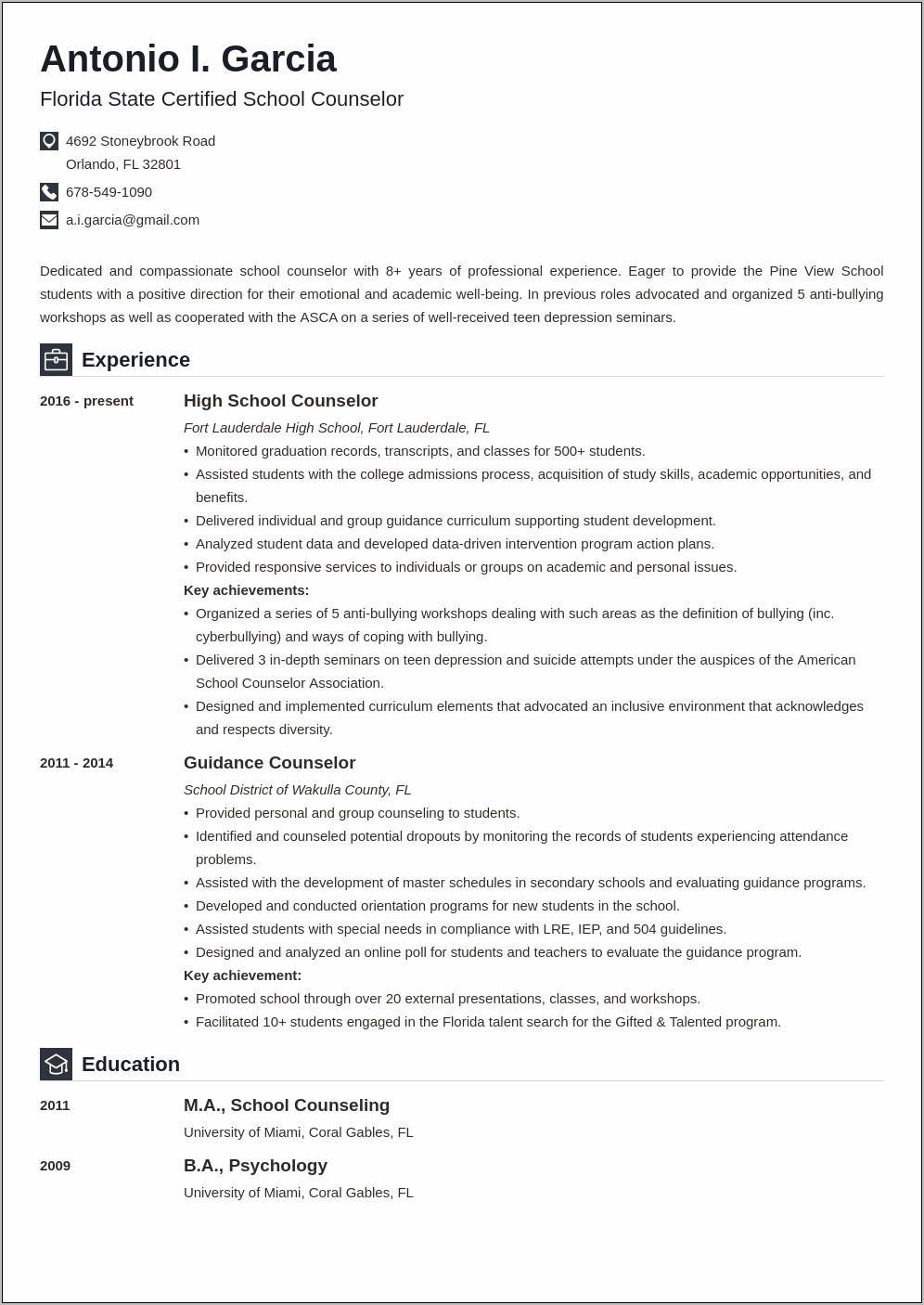 Student Counsellor Canadian Resume Sample