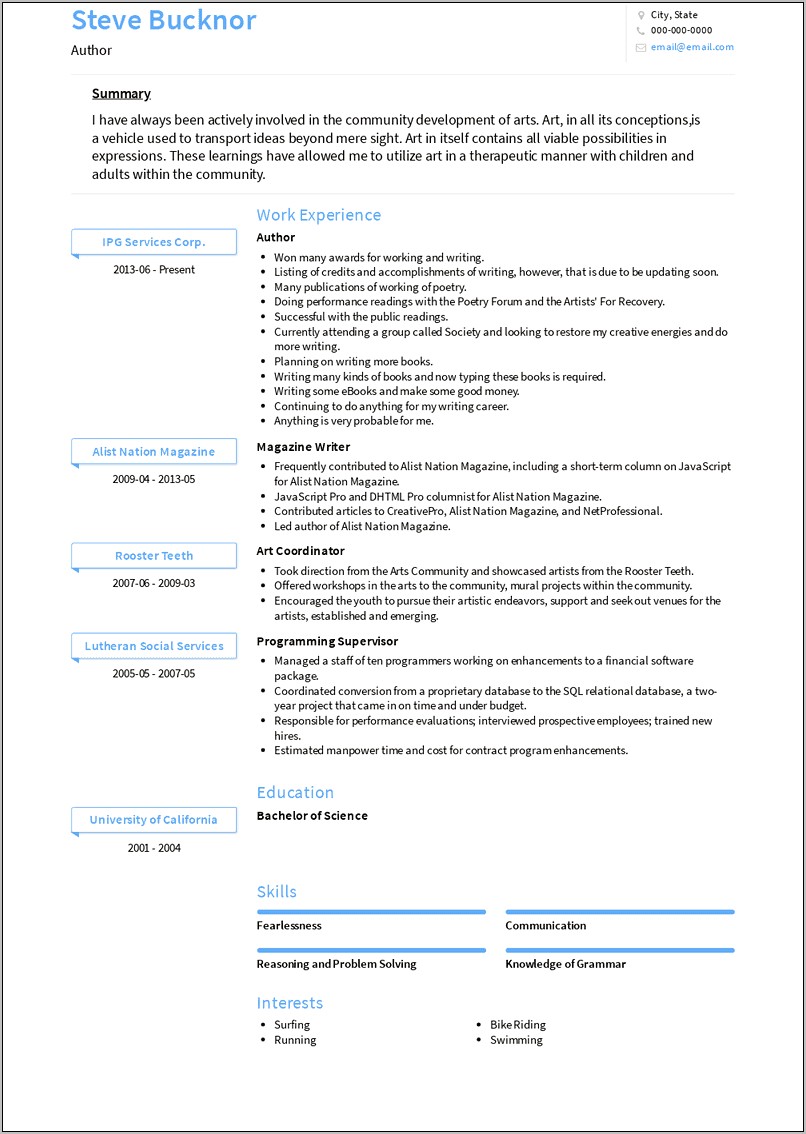 Summary Examples For Author Resumes