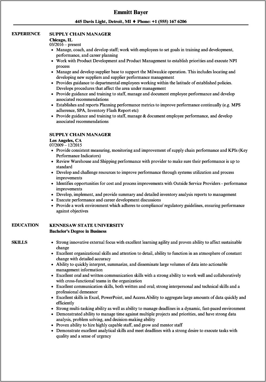 Supply Chain Manager Resume Format