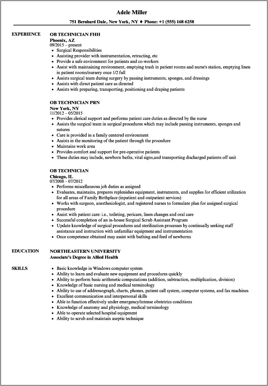 Surgical Technologist Example Of Resume