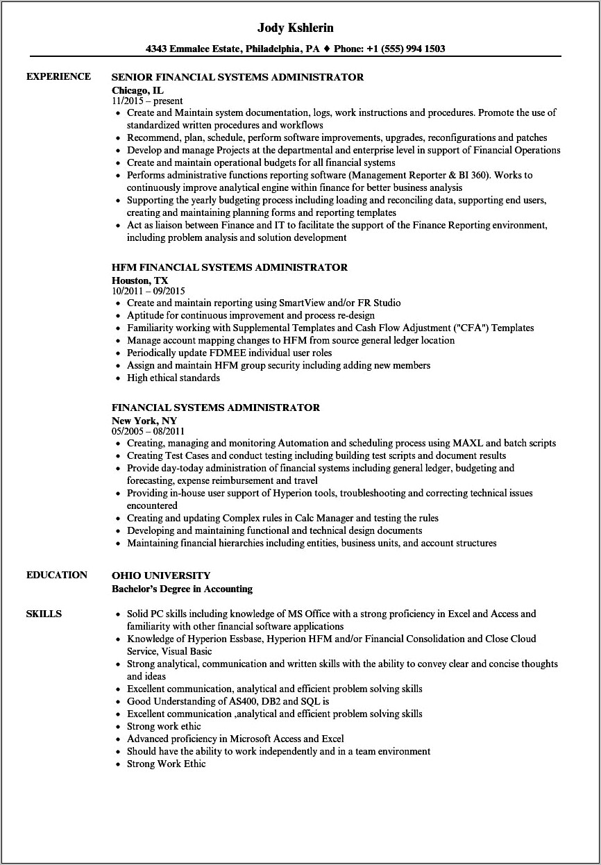 System Administrator Resume Examples 2015