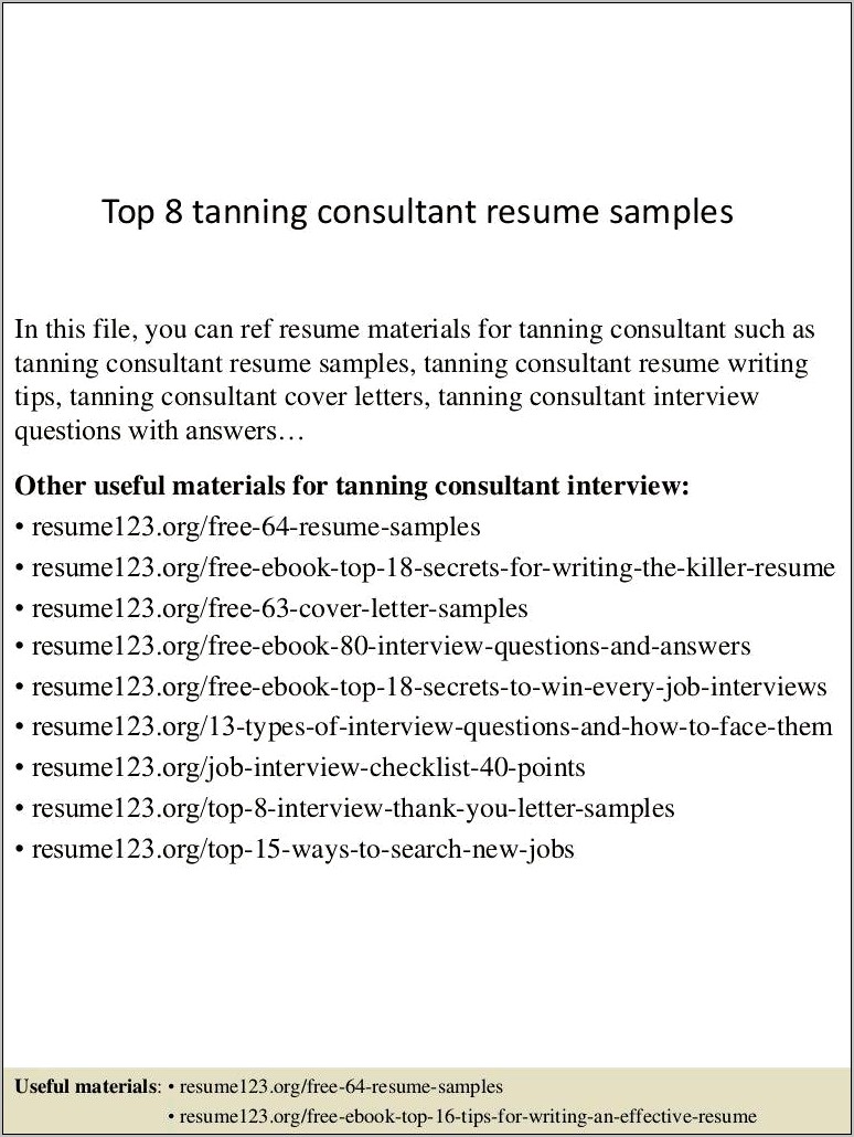 Tanning Consultant Job Description Resume
