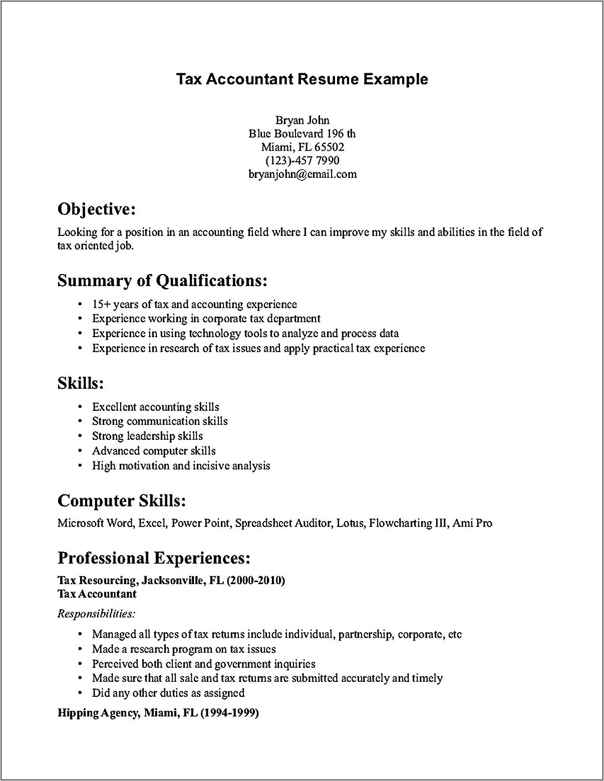 Tax Accountant Resume Objective Examples