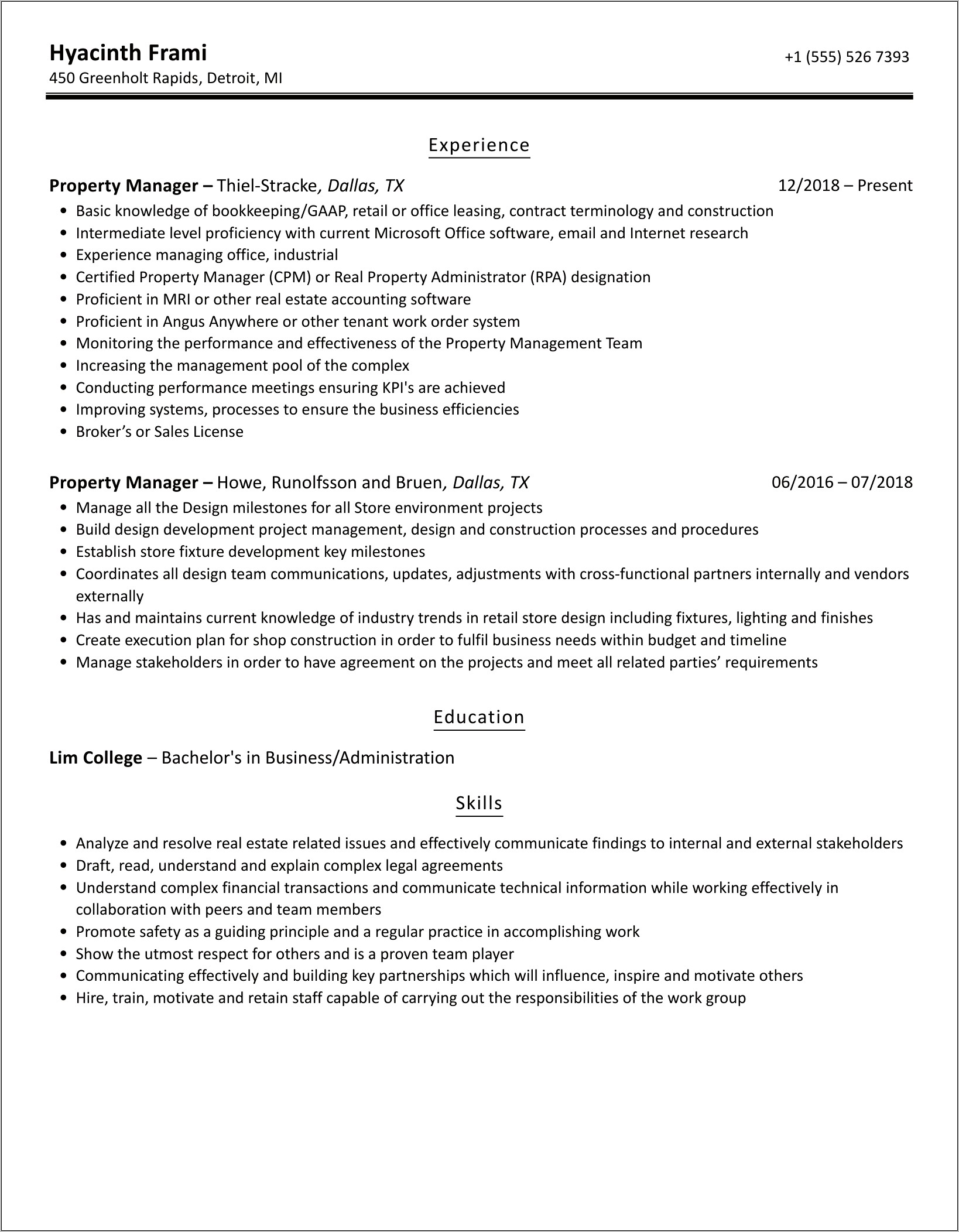 Tax Credit Property Manager Resume