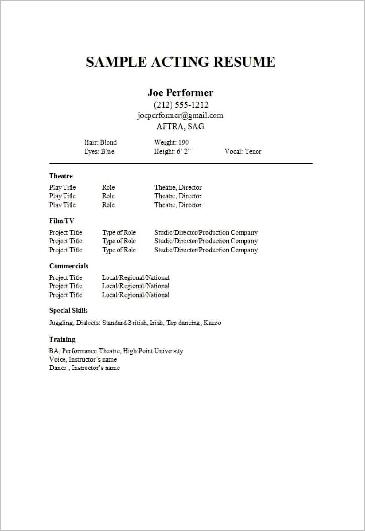 Technical Theatre Resume Special Skills