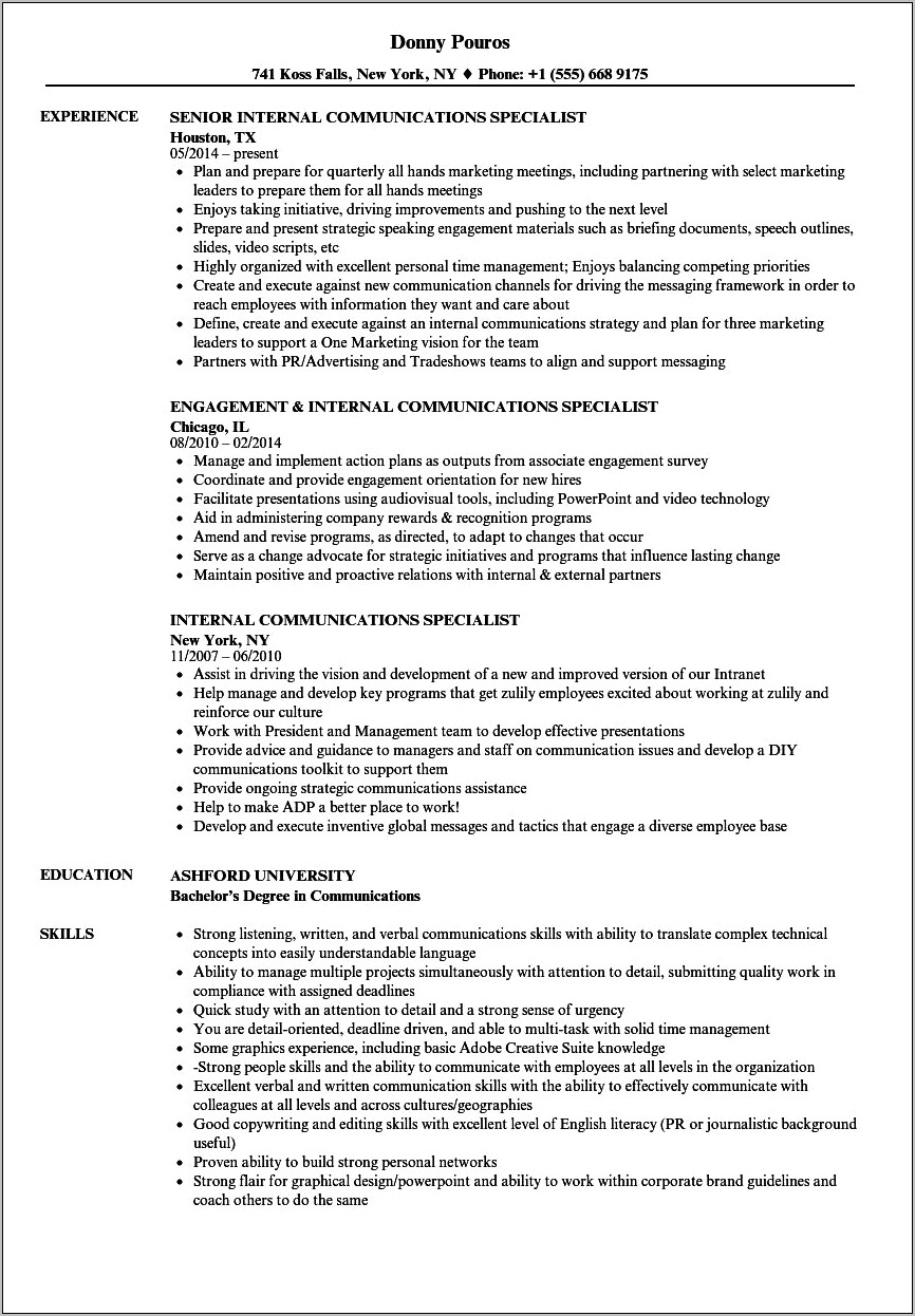 Telecommunications Network Specialist Sample Resumes