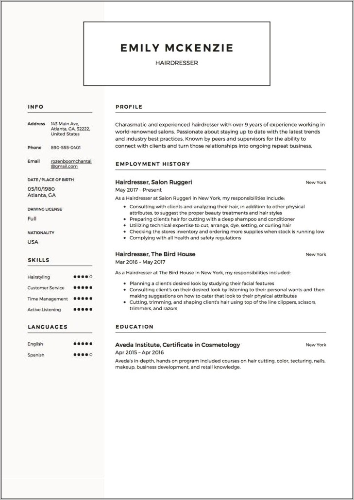 Template For Barber Manager Resume