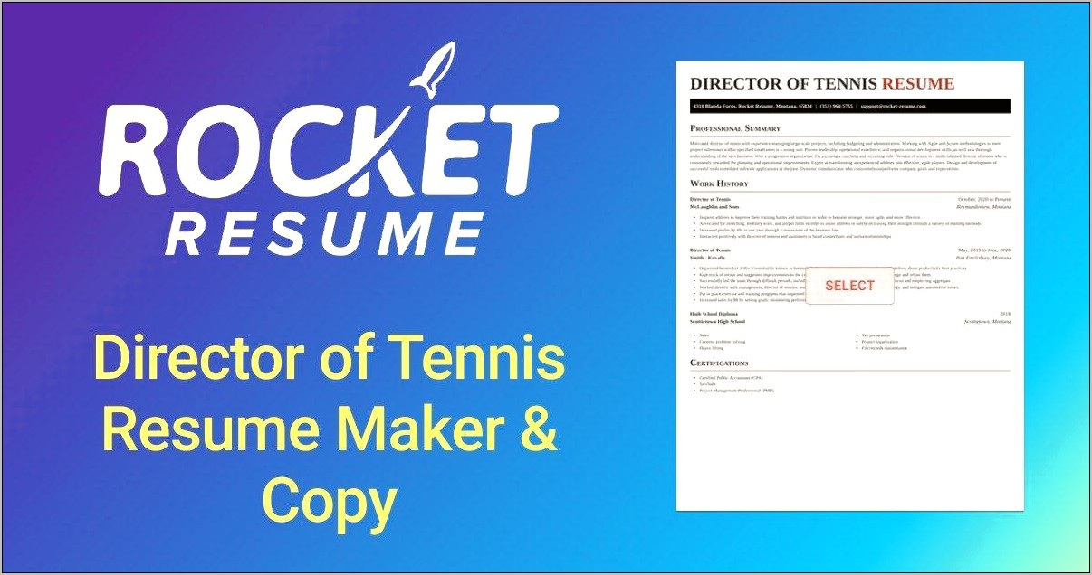 Tennis Program Director Resume Example