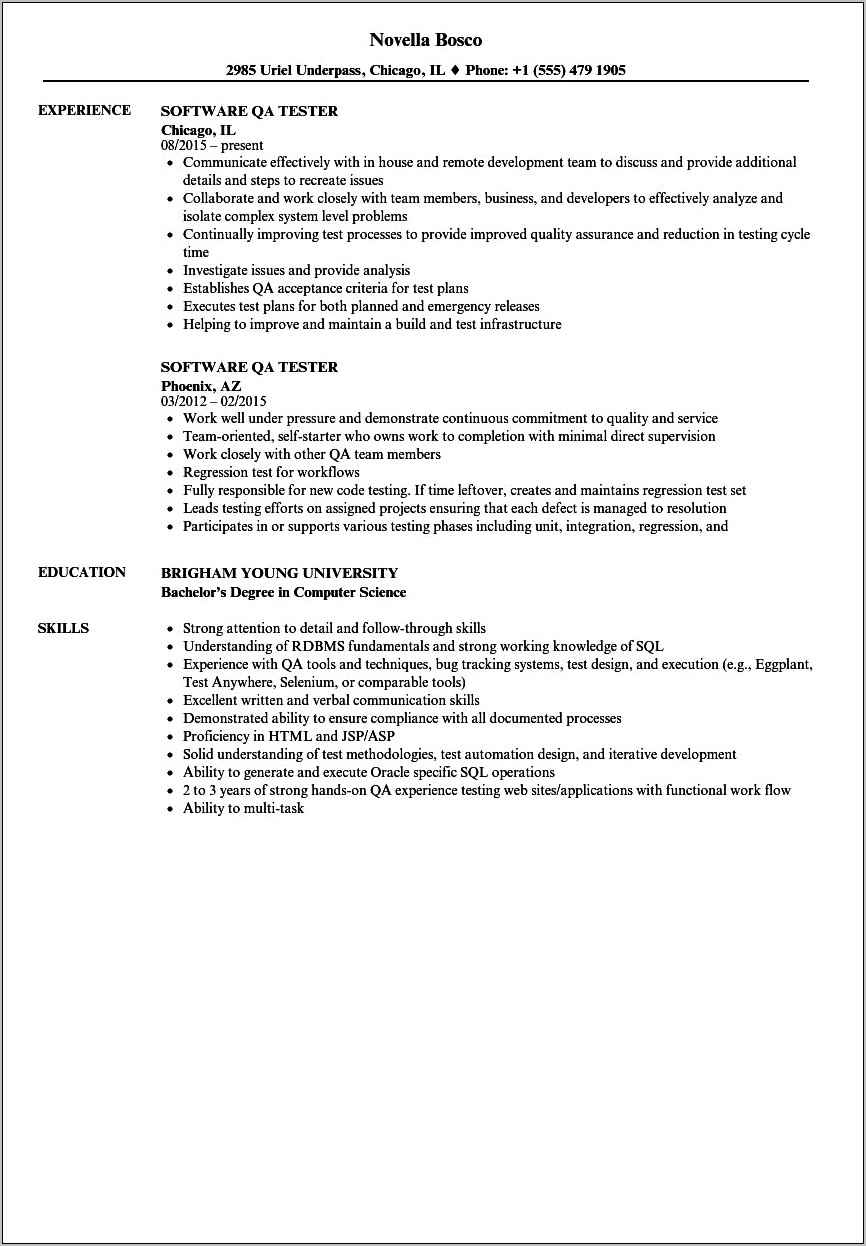 Testing Resume Sample For Experienced