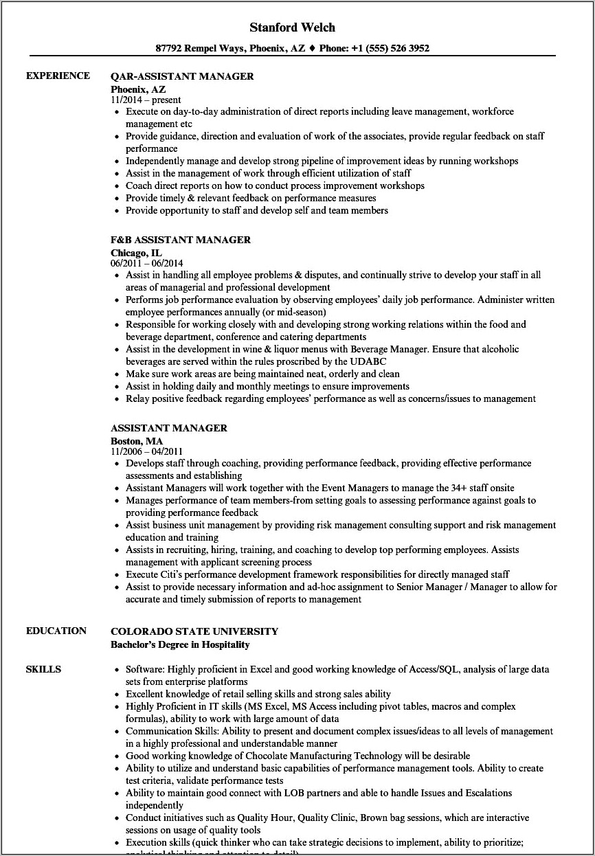 Thrift Shoppe Assistant Manager Resume