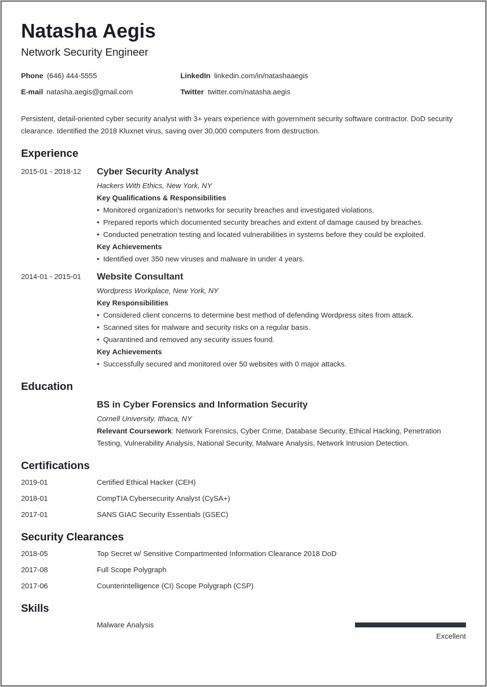 Top Secret Clearance Resume Examples