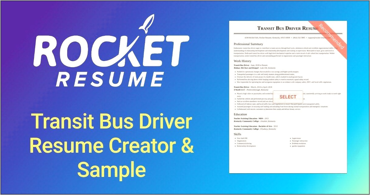 Transit Bus Driver Resume Samples