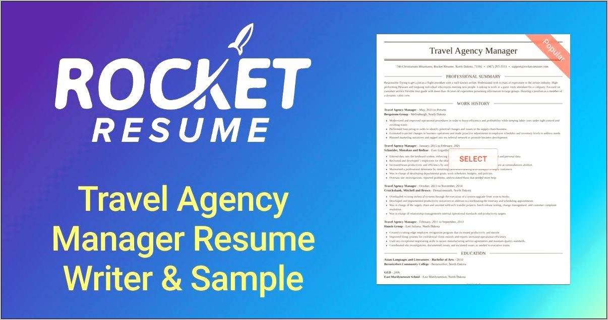 Travel Agency Sales Manager Resume