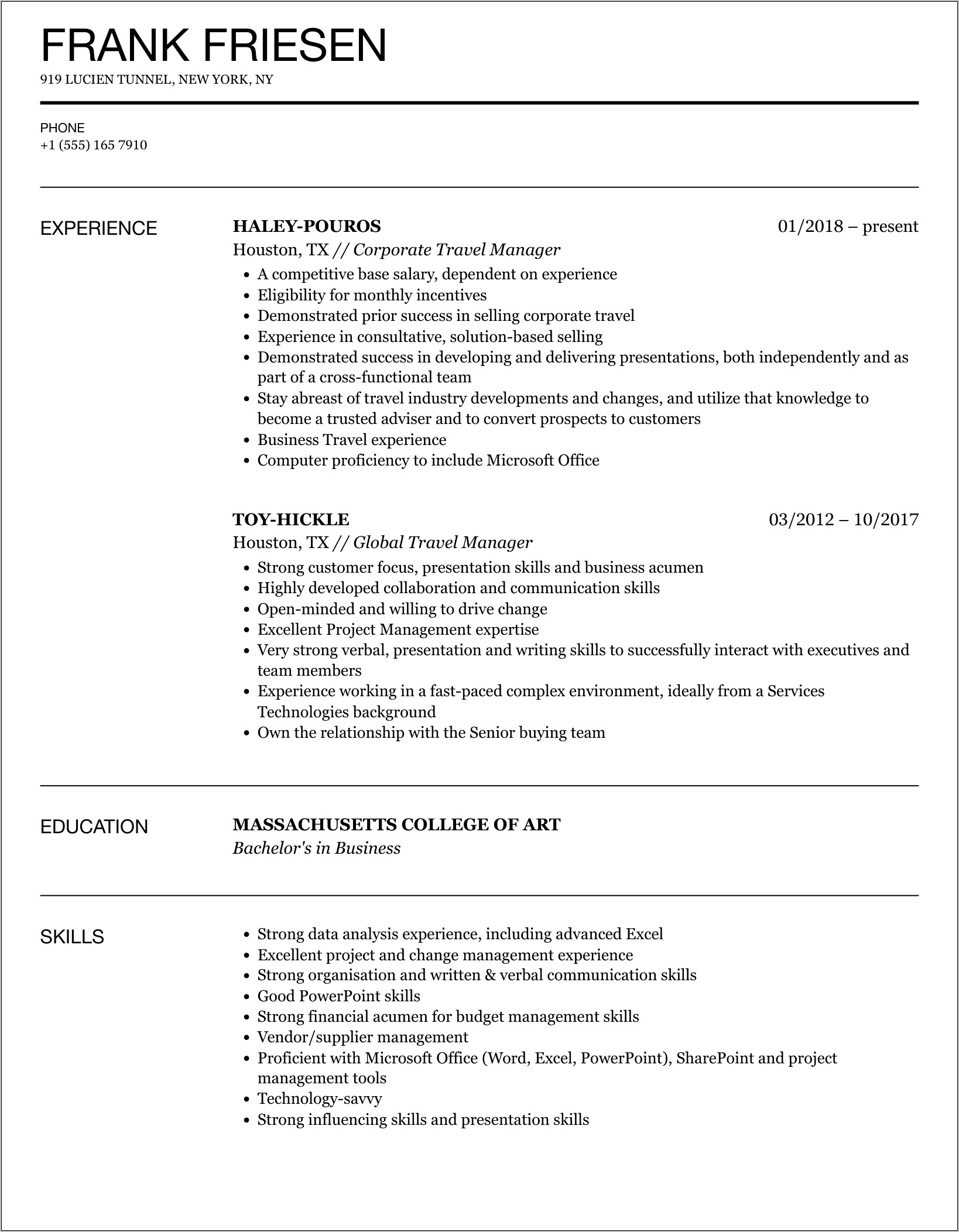 Travel And Expense Management Resume