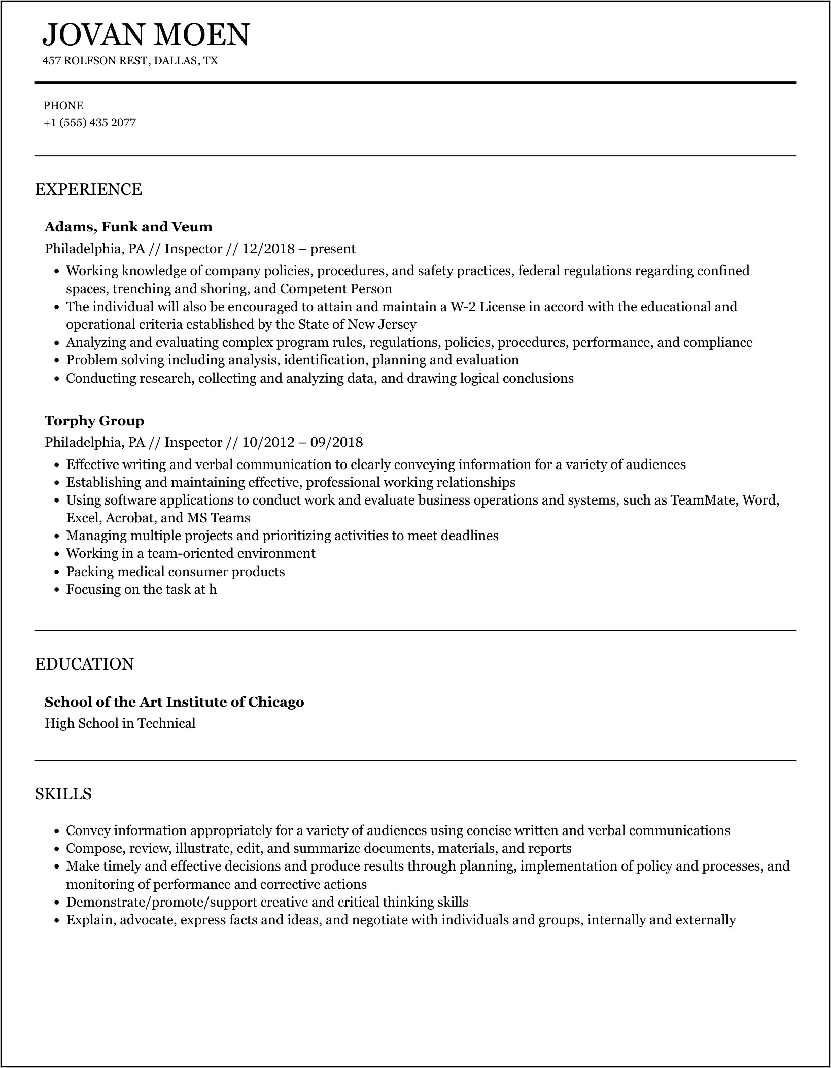 Triumph Group Inspector Resume Examples