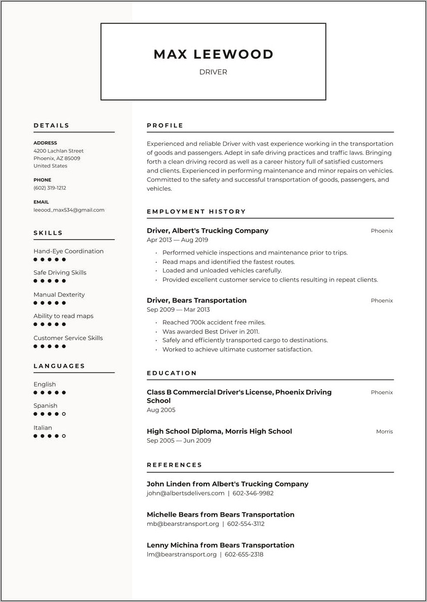 Truck Driver Objective Resume Samples