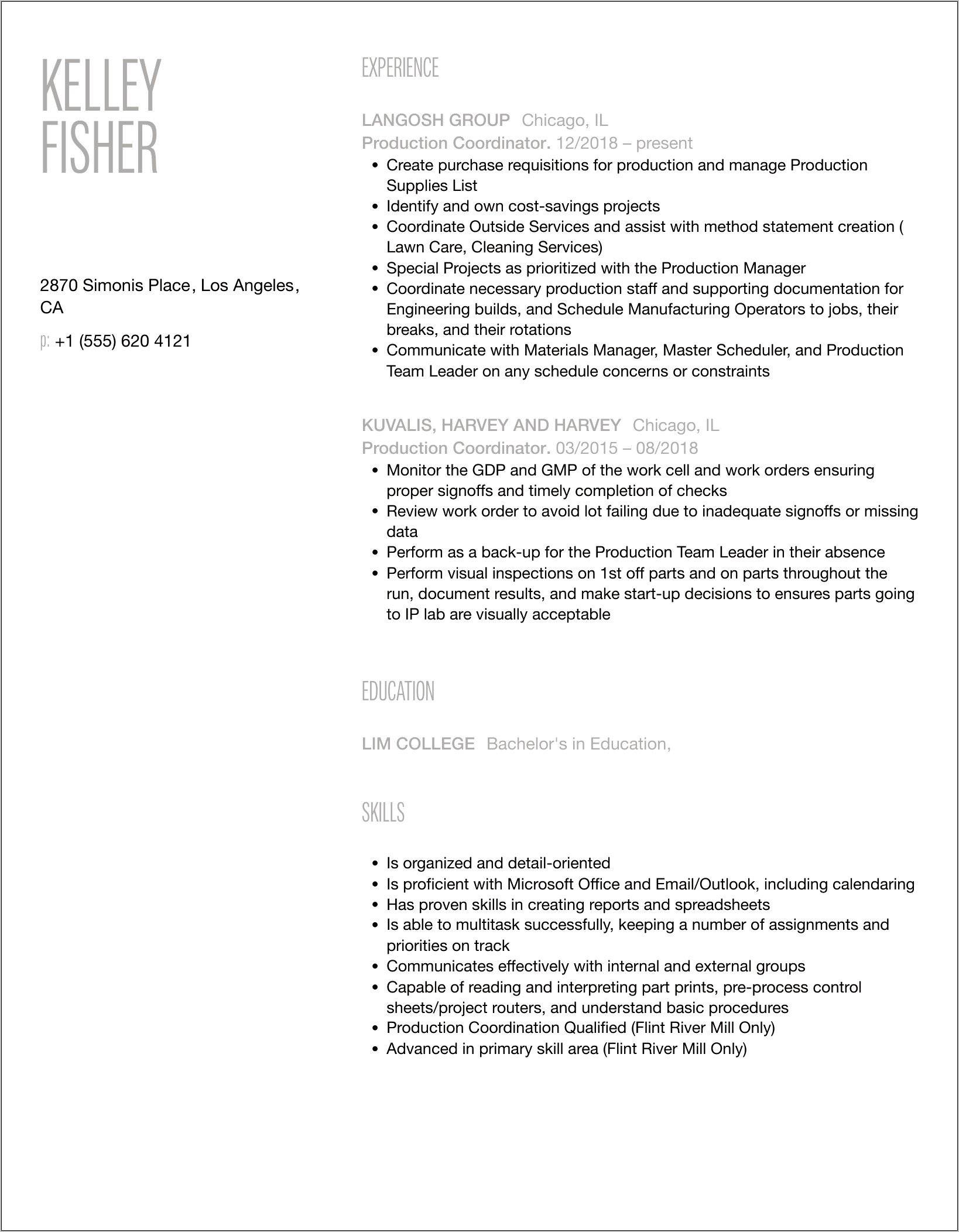 Tv Production Coordinator Resume Examples