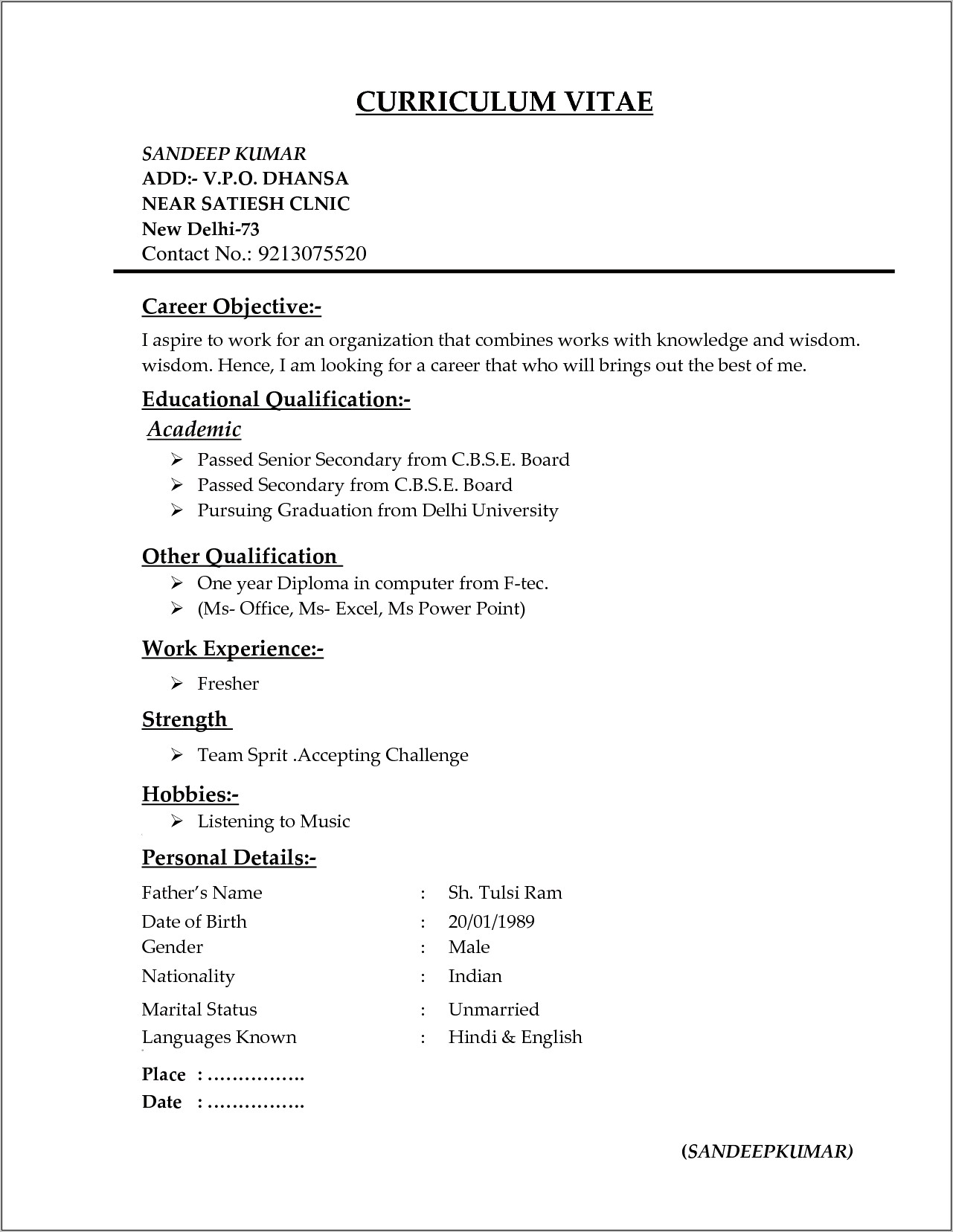 Types Of Resume Format Examples