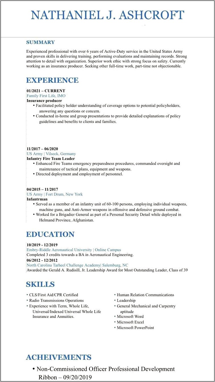 Us Army Skills For Resume