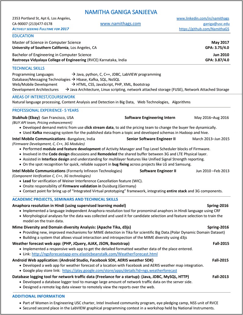 Usc Career Center Sample Resume
