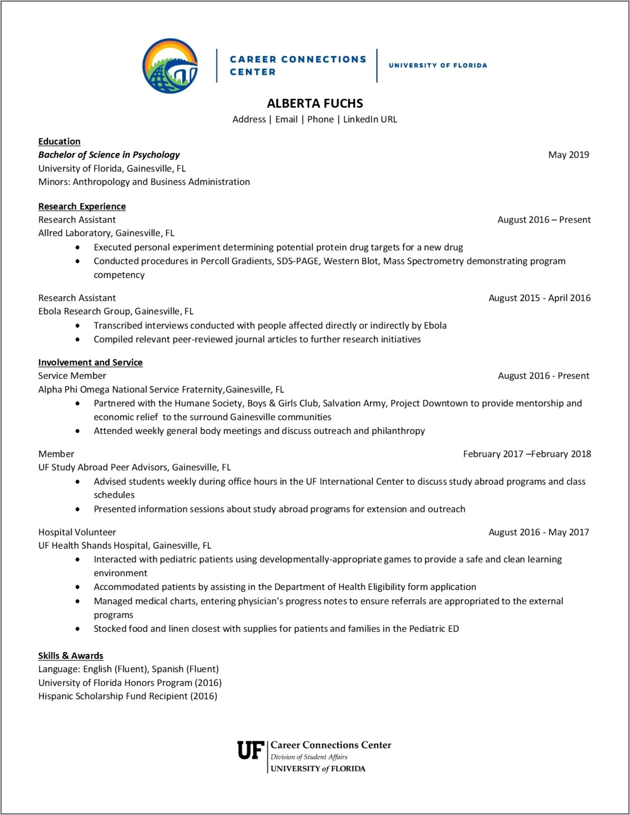 Usf Career Services Resume Sample