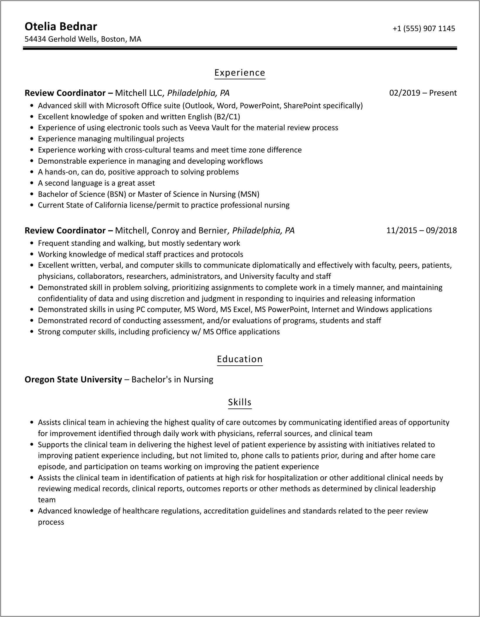 Utilization Review Coordinator Resume Sample