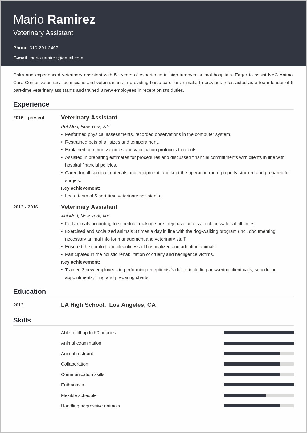 Veterinary Receptionist Resume Job Description
