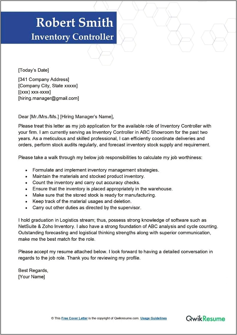 Warehouse Manager Cover Letter Resume