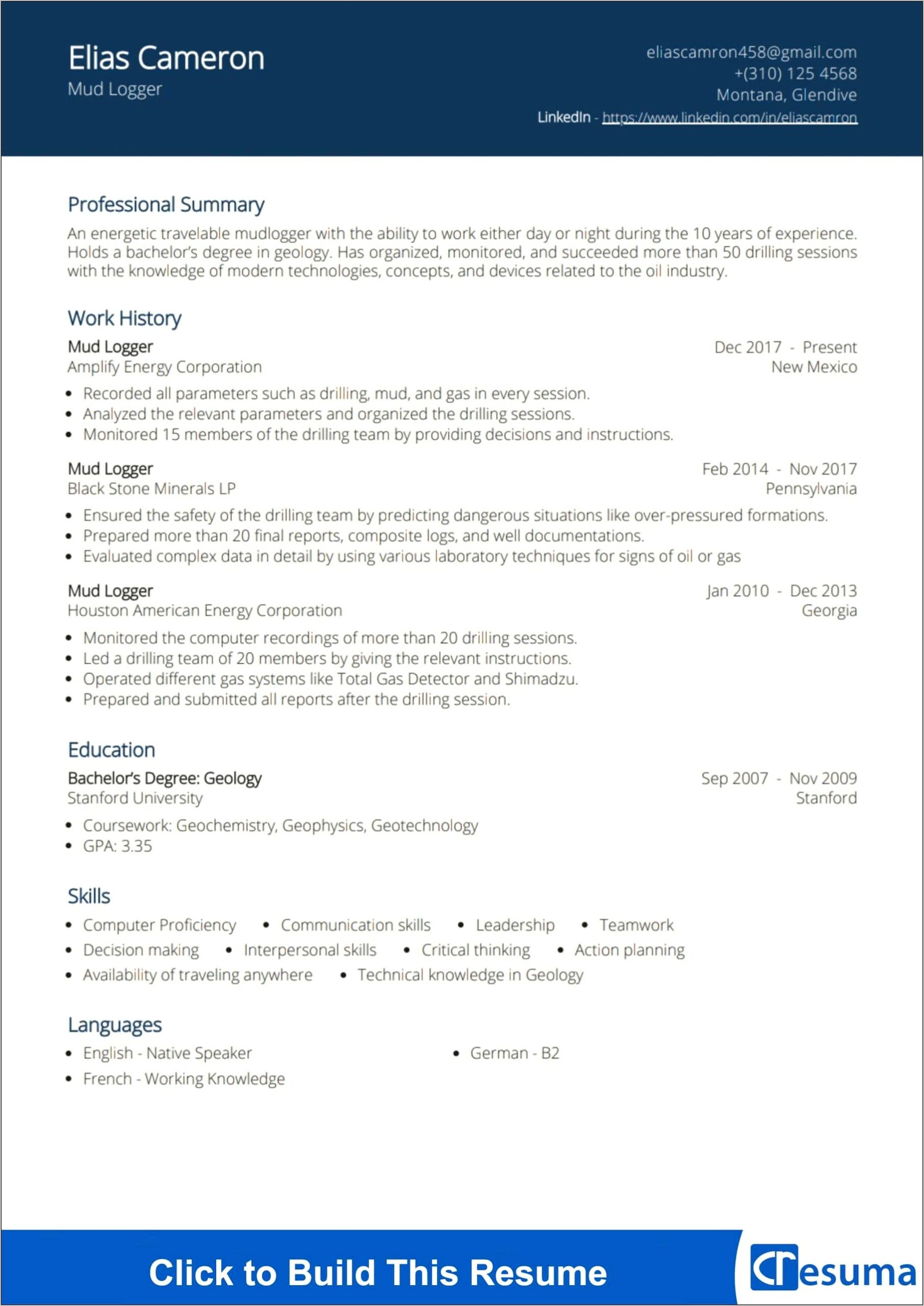 Water Well Drilling Resume Sample