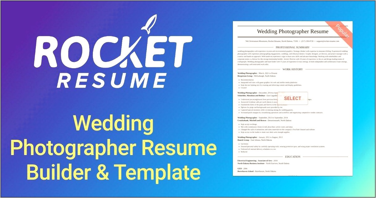 Wedding Photographer Job Description Resume