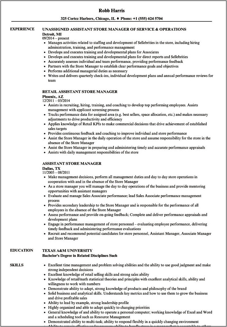 Wireless Retail Store Manager Resume