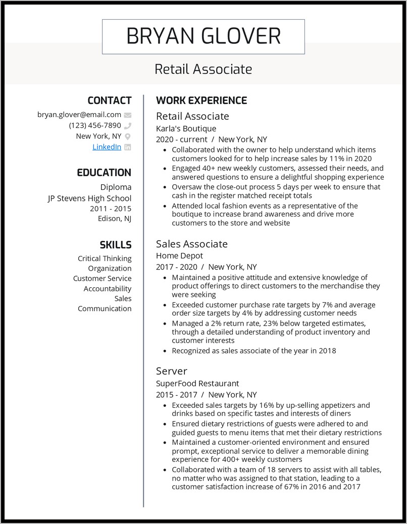 Working On Retail Resume Examples