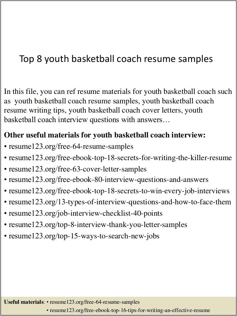 Youth Basketball Coach Resume Examples