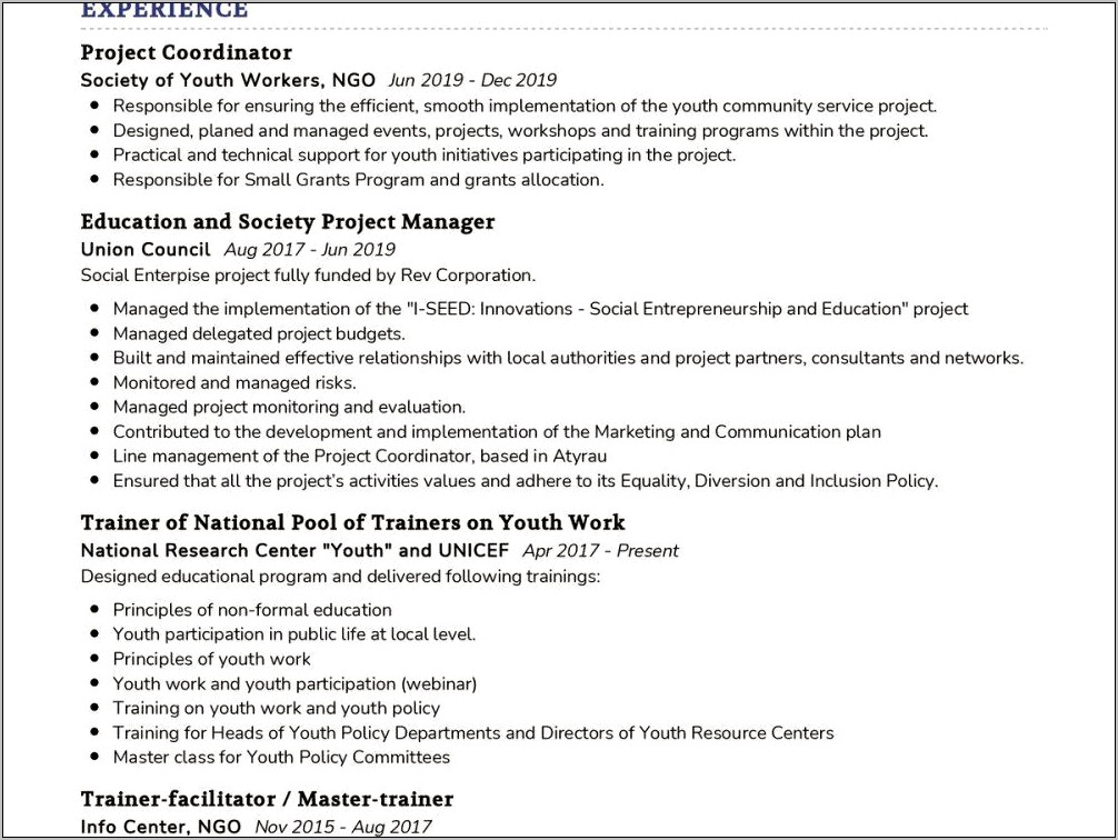 Youth Director Job Description Resume