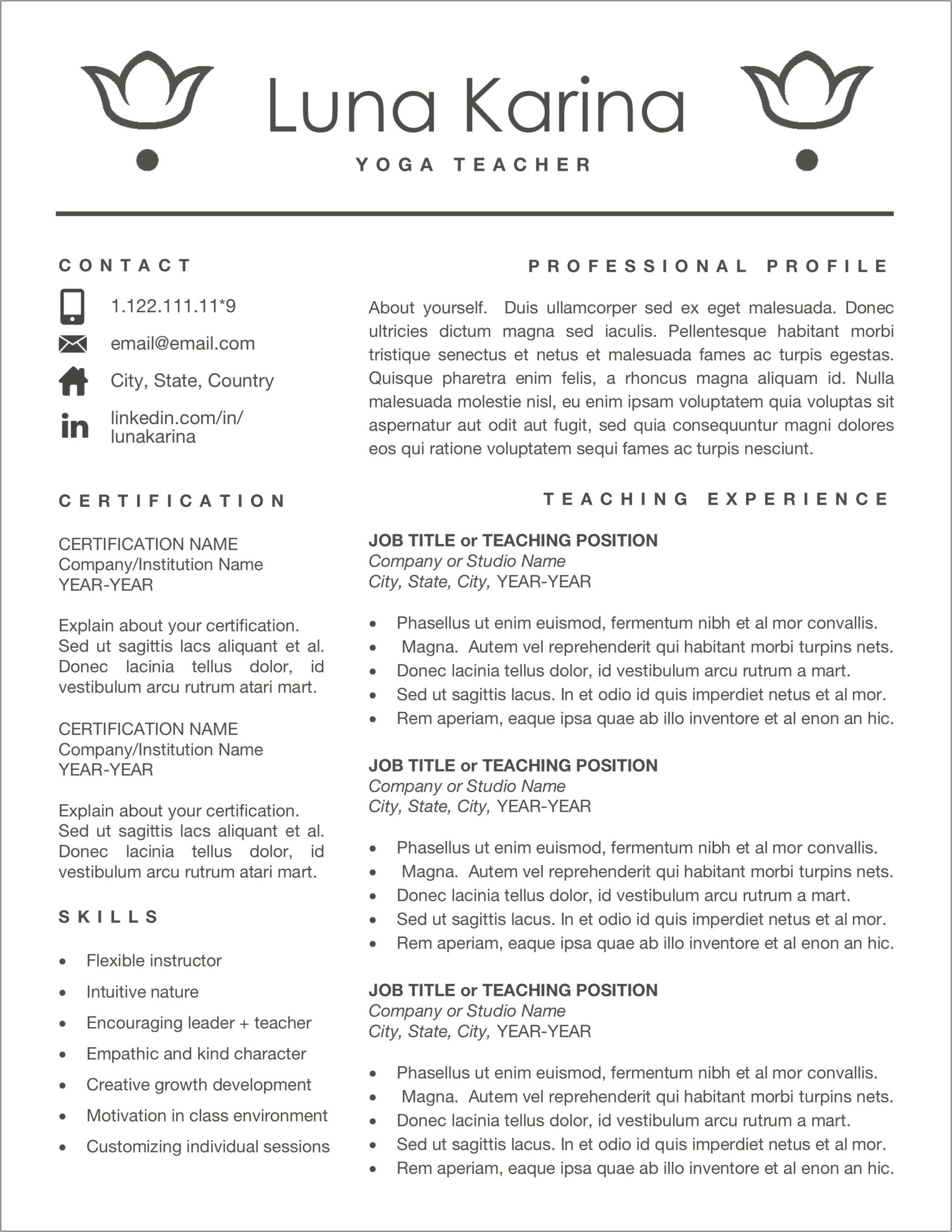Youth Yoga Instructor Resume Examples